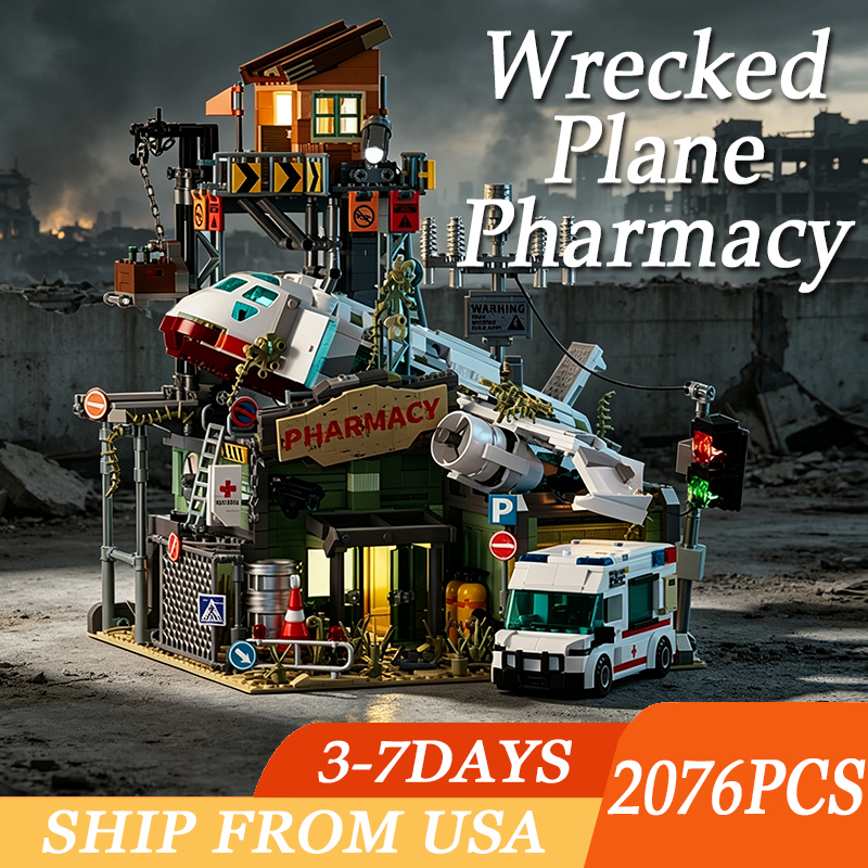 Model Kit Aircraft - 2076PCS 파손된 비행기 약국 빌딩 블록