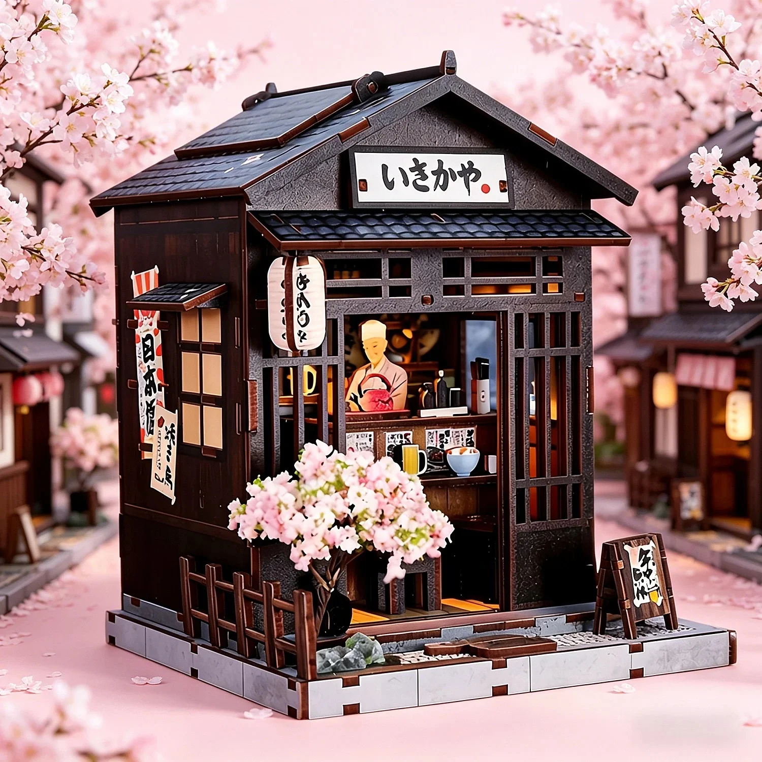 Model Kit Japanese - DIY 나무로 만든 일본 사쿠라 이자카야