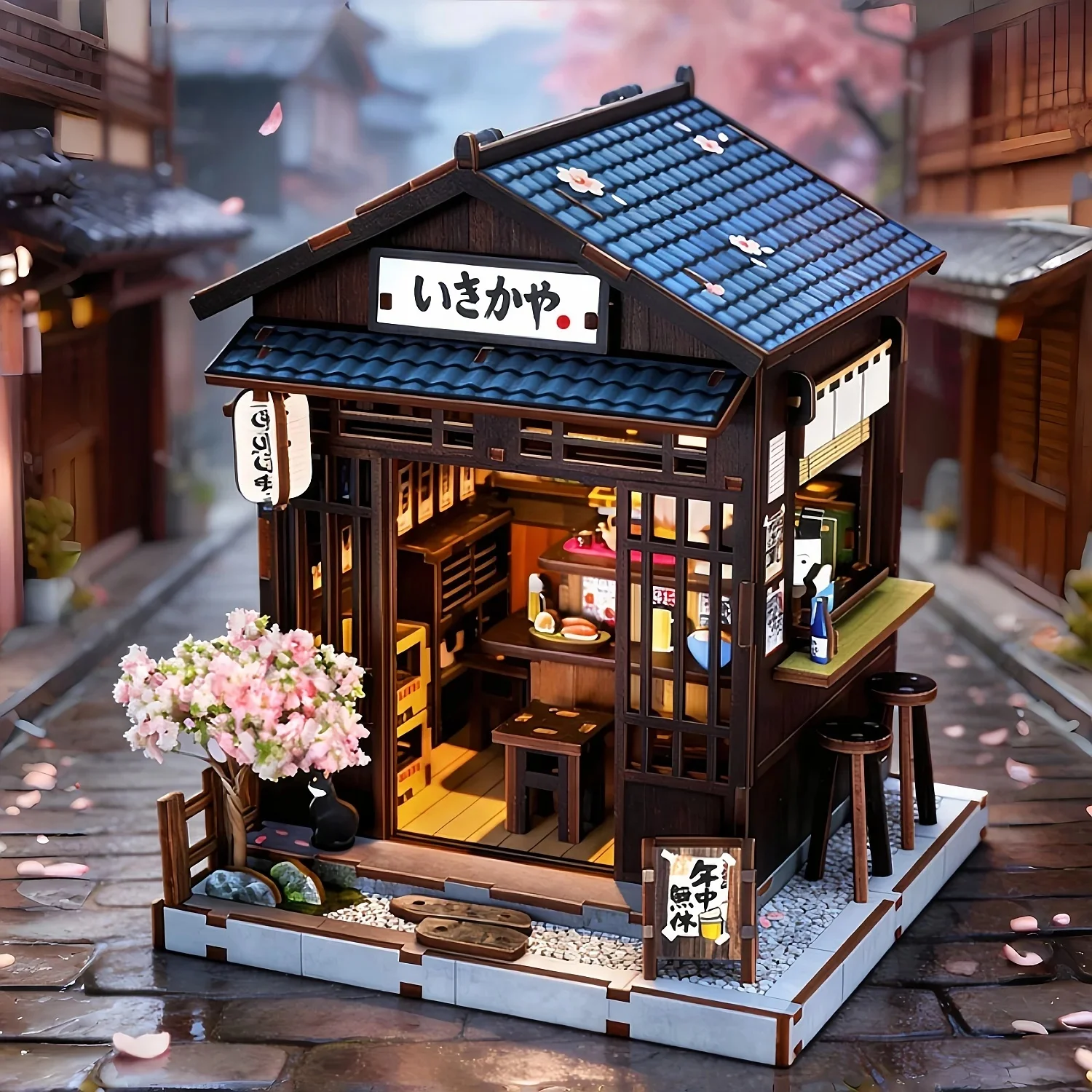 DIY 나무로 만든 일본 사쿠라 이자카야 코티지 미니어 - Model Kit Japanese 리뷰 및 가격