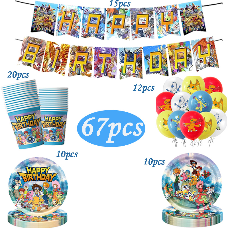 디지몬 테마 생일 파티 용품 종이 접시 테이블 커버 컵 - Model Kit Digimon 리뷰 및 가격